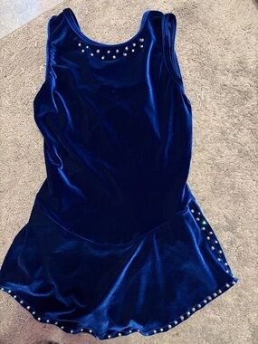 Royal Blue Velvet Skating Dress with Rhinestones